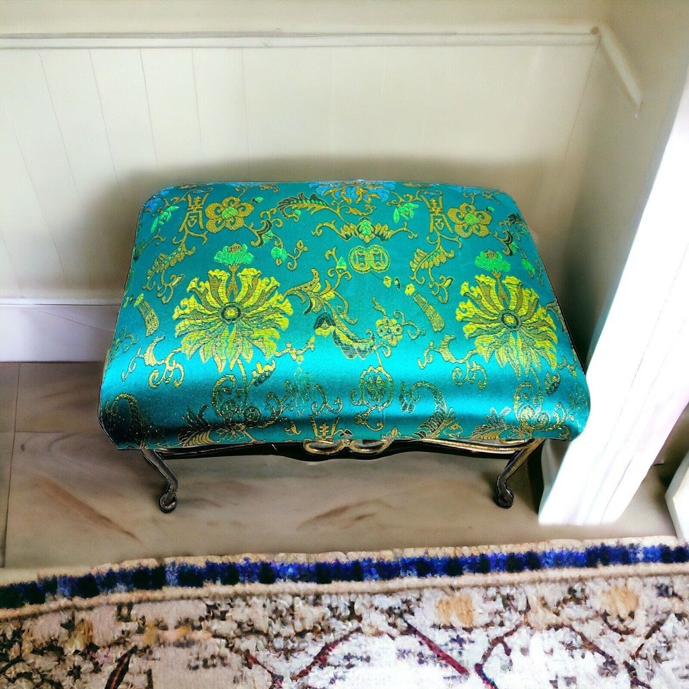 Elegant Teal and Gold Ottoman